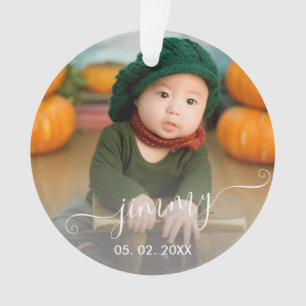 Elegant modern cute custom boy name & photo ornament