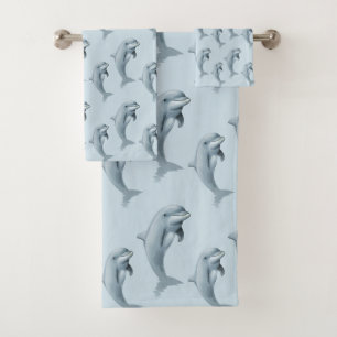 Elegant Modern Cute Dolphins on Light Blue Bath Towel Set