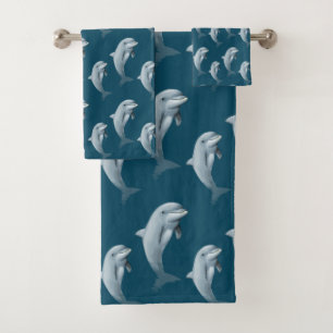 Elegant Modern Cute Dolphins on Ocean Blue Bath Towel Set