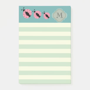 Elegant modern cute ladybug stripes monogram post-it notes