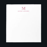 Elegant Modern Cute Simple Burgundy Red Monogram Notepad<br><div class="desc">The design features a personalized monogram initial and name in a simple and modern typographic font.</div>