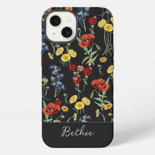 Elegant Modern Cute Wildflowers Name Black iPhone 13 Case
