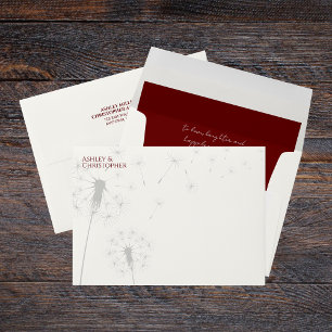 Elegant Modern Dandelion Crimson Red Wedding Envelope