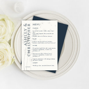 Elegant Modern Dandelion Navy Blue Wedding Menu