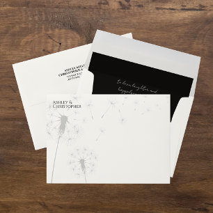 Elegant Modern Dandelion Smoke Black Wedding Envelope