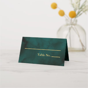 Elegant Modern Dark Green and Gold Tie Dye Pattern Place Card