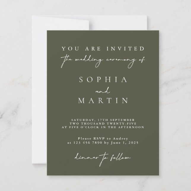 Elegant Modern Dark Green Wedding Enclosure Cards (Front)