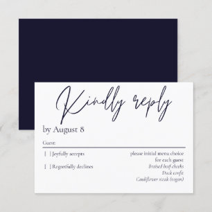 Elegant modern dark navy blue wedding RSVP card