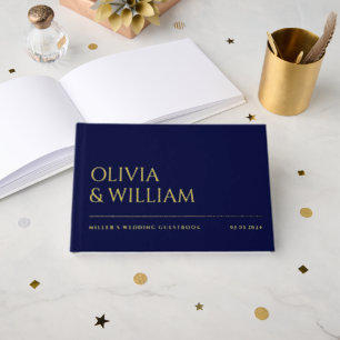 Elegant Modern Dark Navy Typography Wedding Foil Guest Book