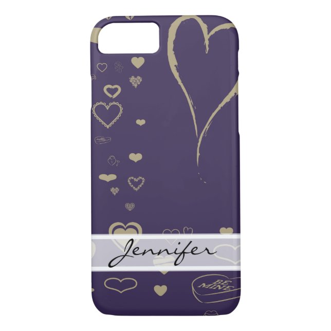 Elegant Modern Dark Purple Heart Case-Mate iPhone Case (Back)