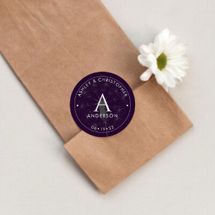 Elegant Modern Dark Purple Wedding Classic Round Sticker