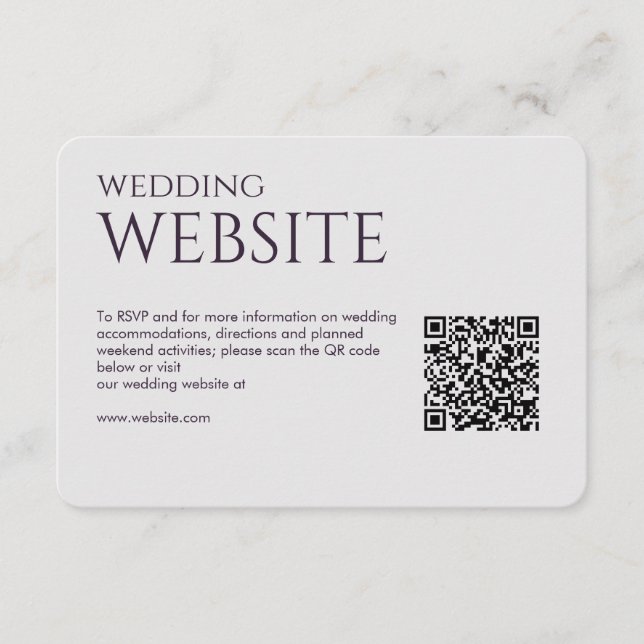 Elegant Modern Dark Purple Wedding Enclosure Card (Front)