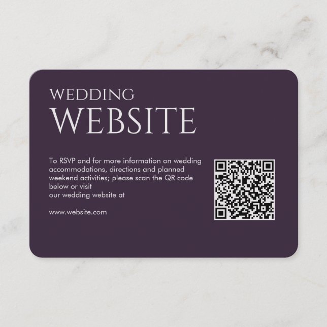 Elegant Modern Dark Purple Wedding Enclosure Card (Front)