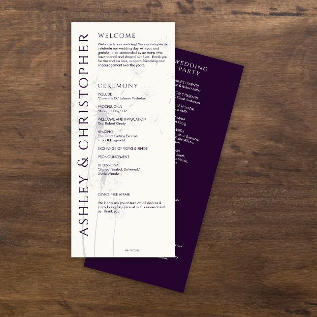 Elegant Modern Dark Purple Wedding Programme (Creator Uploaded)