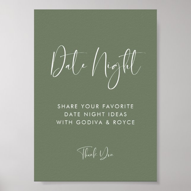 Elegant Modern Dark Sage Date night ideas sign (Front)