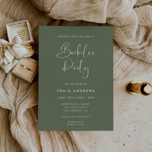 Elegant & Modern Dark Sage Green Bachelor Party Invitation