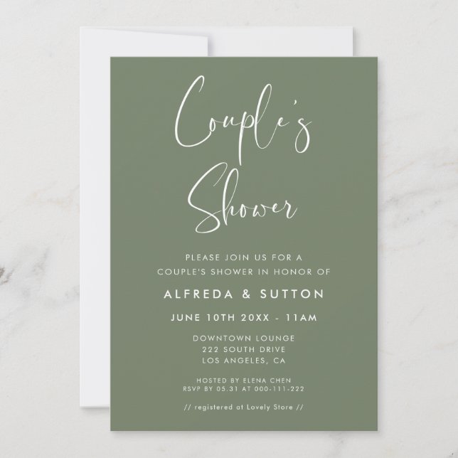 Elegant & Modern Dark Sage Green Couple's Shower Invitation (Front)