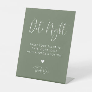 Elegant & Modern Dark Sage Green Date night ideas Pedestal Sign