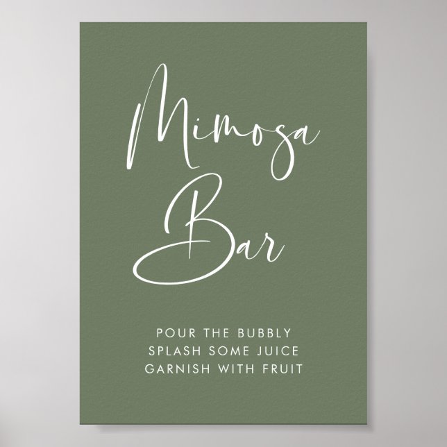 Elegant & Modern Dark Sage Green Mimosa bar sign (Front)