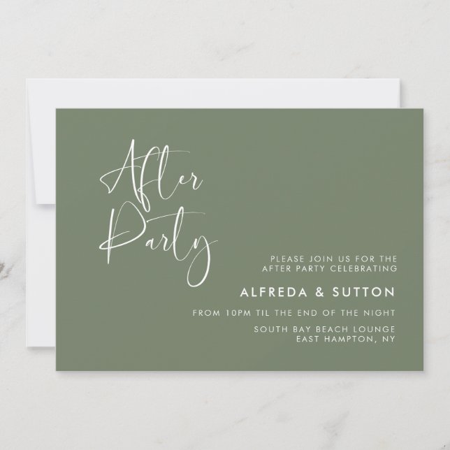 Elegant modern Dark sage green wedding after party Invitation (Front)