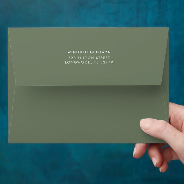 Elegant & modern dark sage green wedding envelope (Hand)