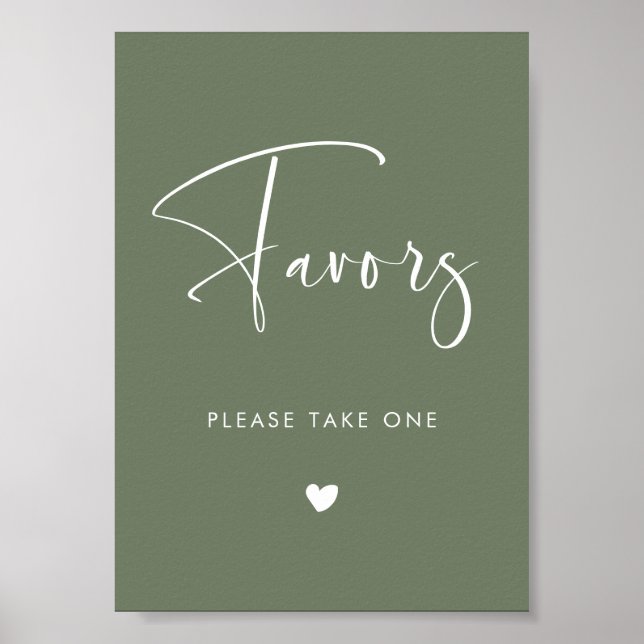 Elegant Modern Dark Sage Green wedding Favours sig Poster (Front)