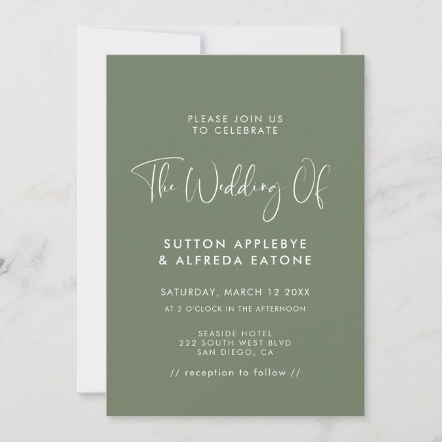 Elegant & modern Dark sage green wedding Invitation (Front)
