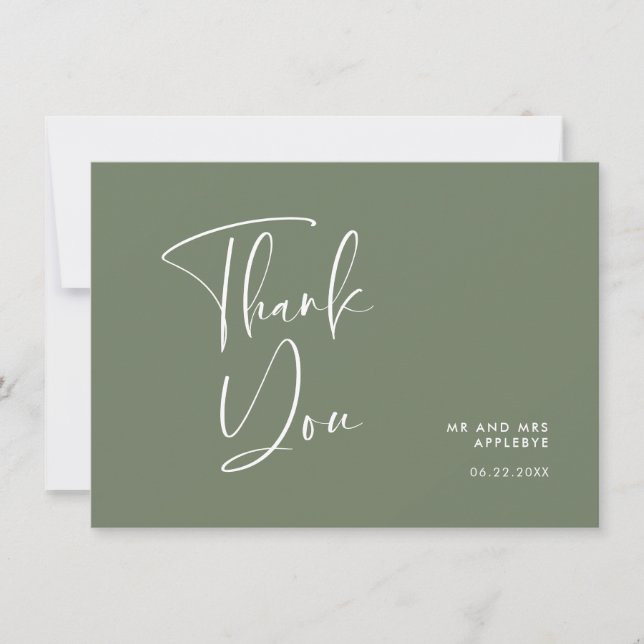 Elegant & modern Dark sage green wedding Thank You Card (Front)