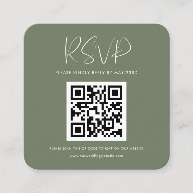 Elegant & modern Dark sage QR code RSVP response Enclosure Card (Front)