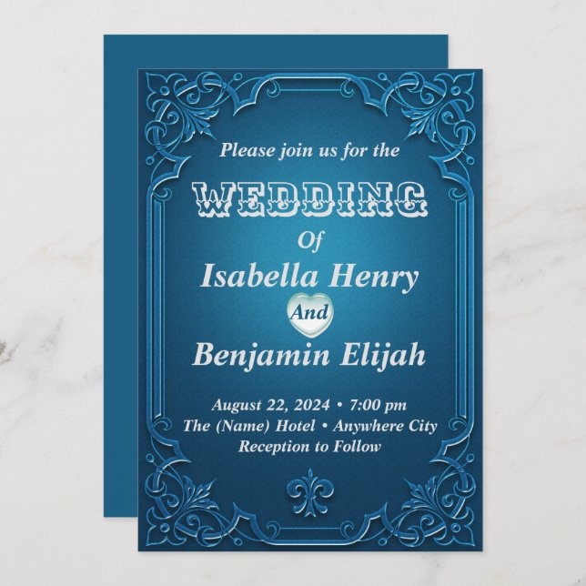 Elegant Modern Deco Turquoise Wedding Invitation (Front/Back)