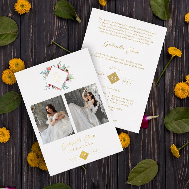 Elegant Modern Diamond Shape Mis XV años Floral  (Creator Uploaded)