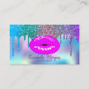 Elegant Modern Drips Holographic Lips Makeup Business Card
