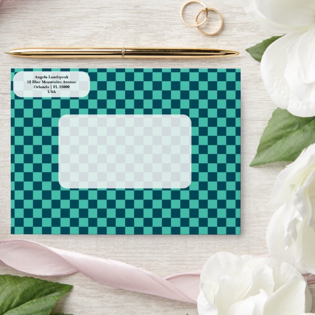 Elegant, Modern Dual Teal Colours Chequered   Envelope (Wedding)