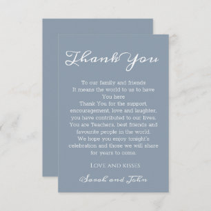 Elegant Modern Dusty Blue and White Script Wedding Thank You Card