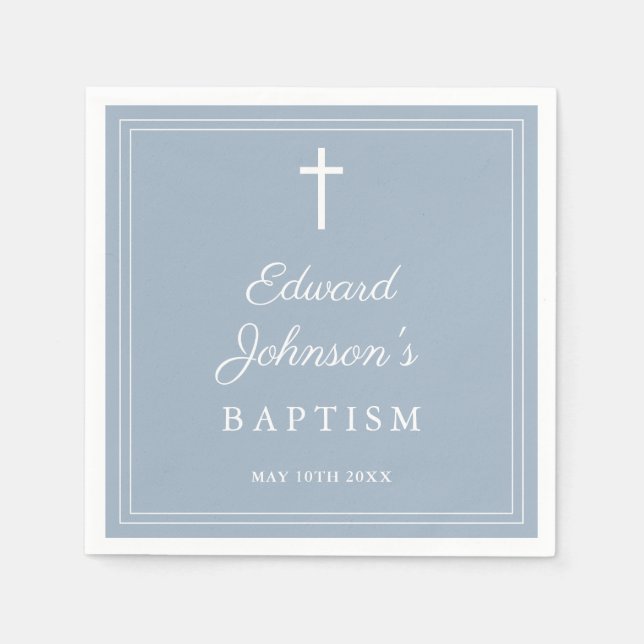 Elegant Modern Dusty Blue Baptism Napkin (Front)
