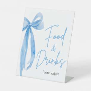 Elegant Modern Dusty Blue Bow Food and Drinks Sign