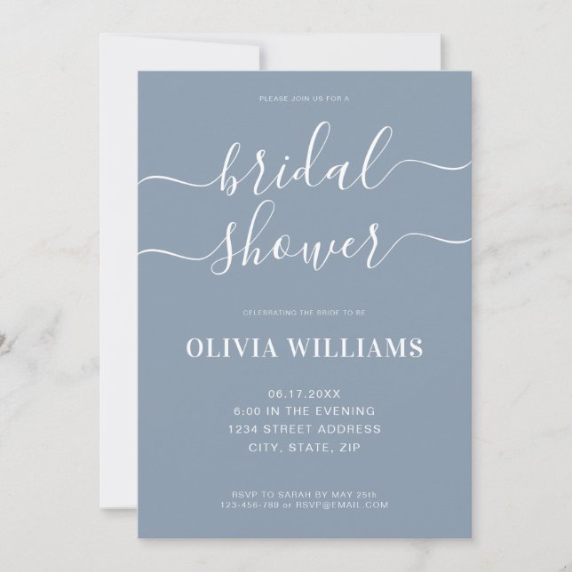 Elegant Modern Dusty Blue Bridal Shower Invitation (Front)