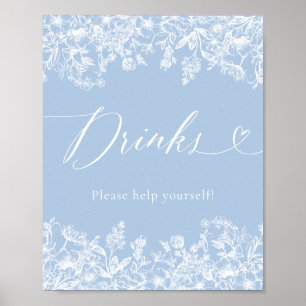 Elegant Modern Dusty Blue Floral Food Sign