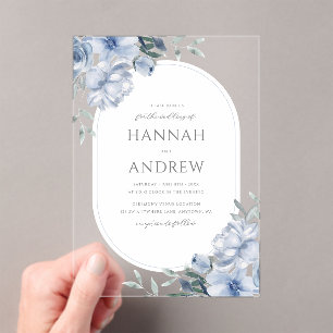 Elegant Modern Dusty Blue Floral Wedding Acrylic Invitations