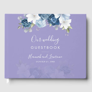 Elegant Modern Dusty Blue Floral Wedding Guest Book