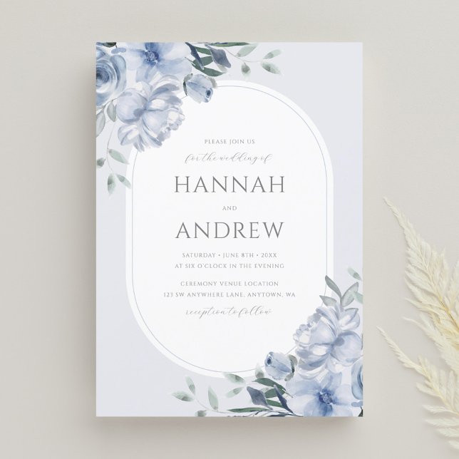 Elegant Modern Dusty Blue Floral Wedding Invitation (Creator Uploaded)