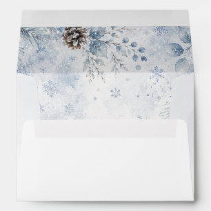 Elegant Modern Dusty Blue Floral Winter Wedding Envelope