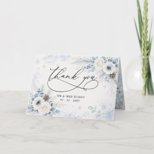 Elegant Modern Dusty Blue Floral Winter Wedding Thank You Card
