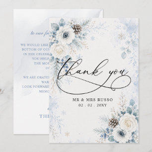 Elegant Modern Dusty Blue Floral Winter Wedding Thank You Card