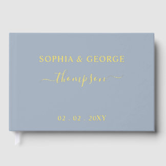 Elegant Modern Dusty Blue Gold Wedding Guest Book