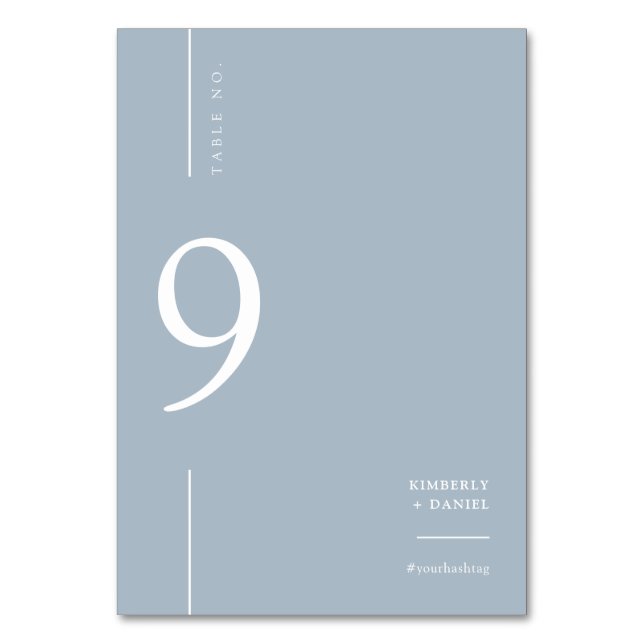 Elegant Modern Dusty Blue Minimal Wedding Seating Table Number (Front)