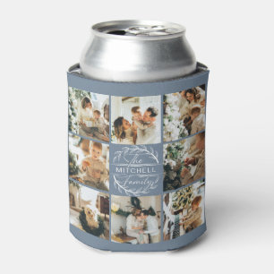 Elegant Modern Dusty Blue Photo Collage Keepsake Can Cooler