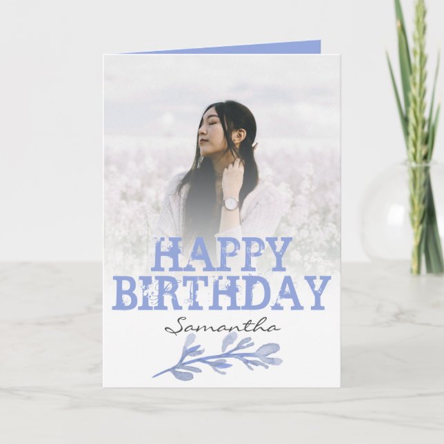 Elegant Modern Dusty Blue Photo Watercolor  Card (Front)
