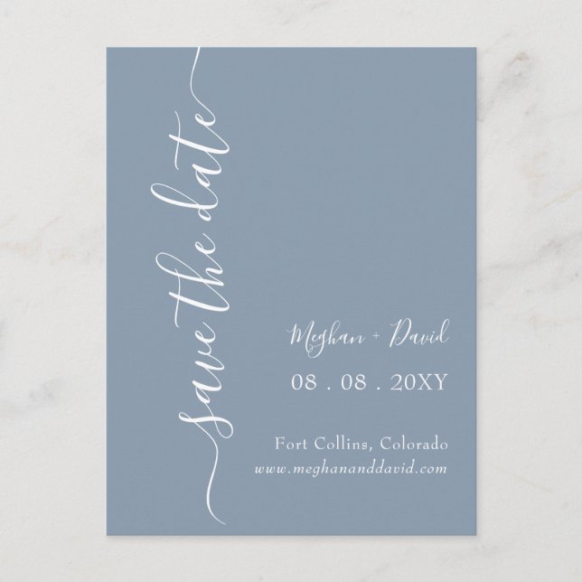 Elegant Modern Dusty Blue Save the Date Announcement Postcard (Front)