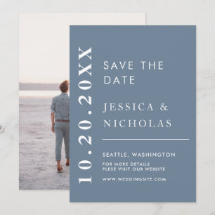 Elegant Modern Dusty Blue Simple Wedding Photo Save The Date